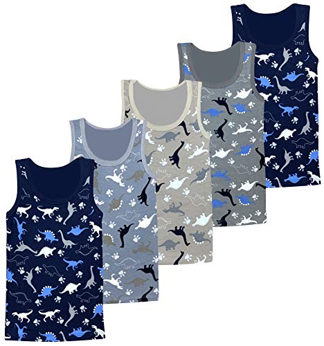 LOREZA ® 5 Camiseta Interior de Tirantes para niño - Algodón - Motivo Dinosaurios (140-146 (10-11 años))