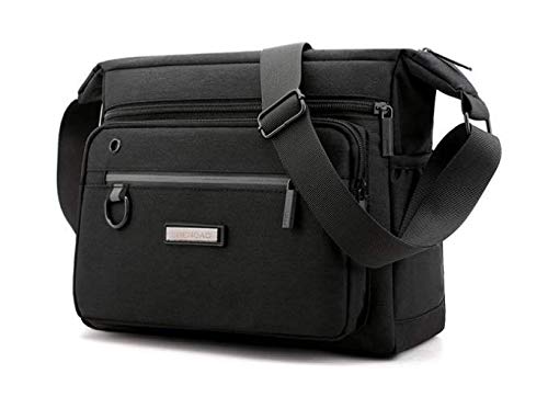 Lotisie Bolsos Bandolera de Hombres, 14'' Bolso de Hombro de Poliéster, Bolsas Mensajero para portátiles, Bolsas Escolares, Trabajo y Escuela (Negro)