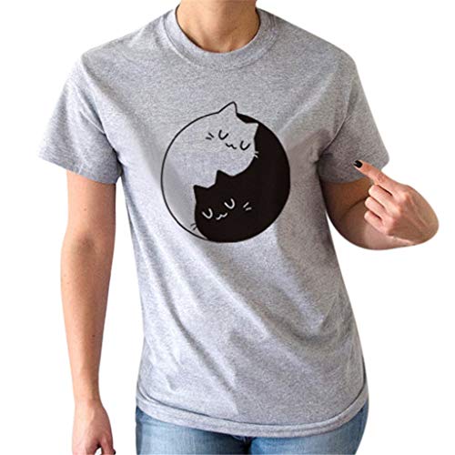 Luckycat Camisetas Corta Mujer, Gato impresión Camisa Pullover t-Shirt Tumblr Casual Blusa Tops Ropa de Mujer en Oferta Manga Corta Camisetas Mujer Verano Blusa Mujer Sport Tops Mujer Verano Camisetas