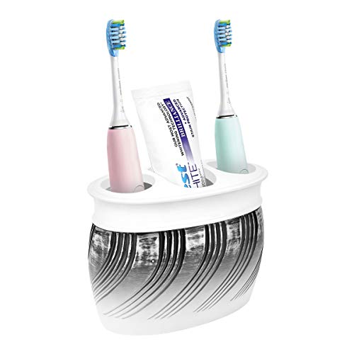 Luxspire Portacepillos de Dientes Soporte de Cepillo de Dientes Eléctrico de Resina con 3 Compartimentos con Agujero de Drenaje, Accesorios para Pasta de Dientes, Maquinilla de Afeitar, Baño - Blanco