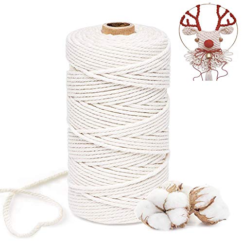 Macrame cuerda,Cuerda de Algodón Natural,Hilo Macramé,para DIY Artesanía, Colgar Fotos, Manualidades, Costura(200m x 3mm)