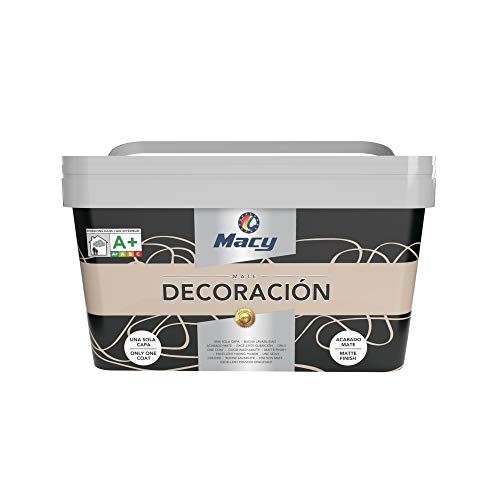 Macy Pintura Plástica Mate Decoración Interiores Excelente Cubrición, Acabado Perfecto. Color Beige. 4 Litros