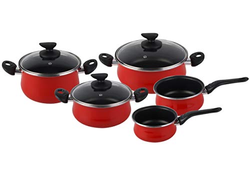 Magefesa Praga - Batería de Cocina 8 piezas. Material acero vitrificado exterior rojo. Antiadherente bicapa Reforzado. Apta para todo tipo de cocinas, especial inducción. 50% de ahorro energético.