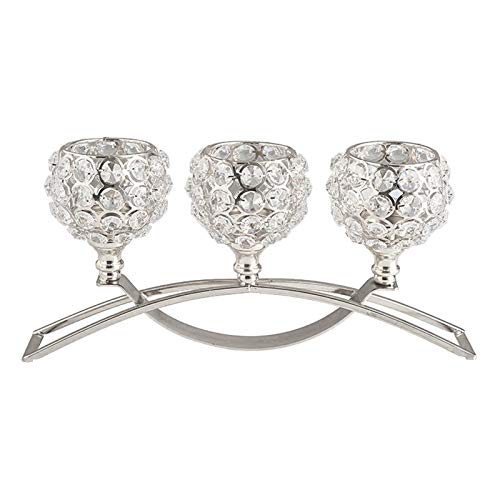 MagiDeal Candelabro de Cristal, Portavelas de Cristal con 3 Brazos, Candelabro De Pared del Estilo Retro Linternas Decorativas Vela para Velas Cilíndricas Candelabro Vintage Decoración - Plata