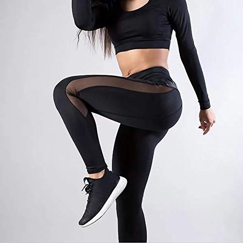 Mallas Leggings De Mujer Sexy Push Up Fitness Pantalones Gym Leggins Sport Joggers Mesh Leggins Pantalones De Entrenamiento Sin Costuras Femme Cintura Alta M Black1