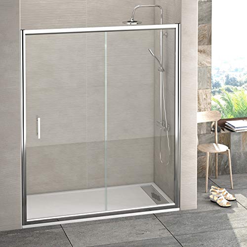 Mamparas de Ducha FRONTAL corredera - EstiloBaño® MIAMI - Fijo y Puerta corredera - TRANSPARENTE 2 hojas cristal templado - Varias Medidas Disponibles - Ancho 100 cm (adaptable 97 a 100 cm)