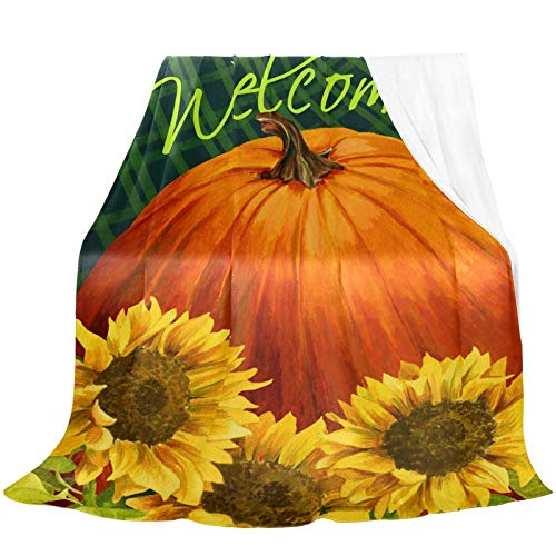 Manta de impresión 3DCalabaza Girasol Manta de Tiro de acción de Gracias Vintage Otoño Otoño Bienvenido Floral Suave Acogedor Franela Fleece Mantas gemelas para Cama 150 x 200 cm