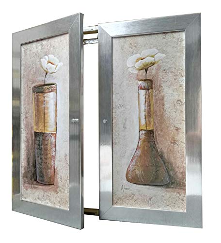 MASALU Tapa Contador Cuadro de luz Moldura c/cuelga Llaves 2 Puerta,m/ext 54 Alto x 54 Ancho x 5'7 cms. (Plata)