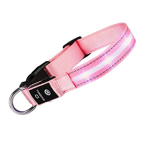 MASBRILL Collar LED Perro, Collar para Perro Luminoso Recargable y Impermeable, 3 Modos de Iluminación led y Tamaño Ajustable para Perros Pequeños Medianos Grandes(Rosa XS)