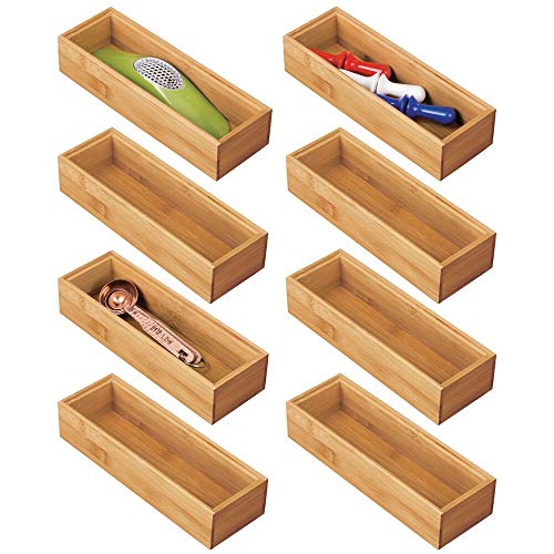 mDesign Juego de 8 separadores de cajones para la cocina – Organizadores para cajones modulares para cubertería y más – Cubertero de bambú para cajones de cocina – color natural