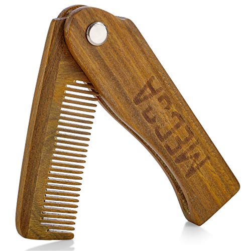 MEDca - Peine plegable de madera – 100 % madera de haya maciza - Peine de púas finas para hombre tamaño bolsillo para barba, bigote, cabello, para todo tipo de pelos - Viajes, estilo y desenredador.