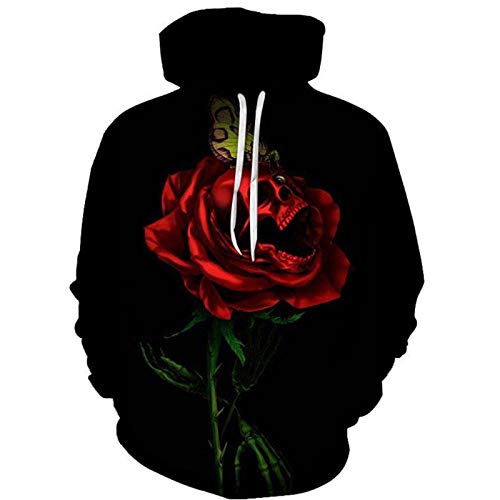 minjiSF Sudadera con capucha unisex para amantes de poliéster de manga larga con estampado de flores de animales y rosas para el día de San Valentín Negro S