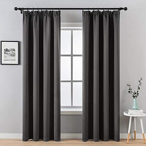 MIULEE 2 Hojas Cortinas Opaca Aislamiento Térmico Cinta Fruncida Duradera y Gruesa para Oficina Balcon Moderna Decorativa Barra y Riel Reducción de Ruido para Hogar Salón Dormitorio 140x245cm Gris