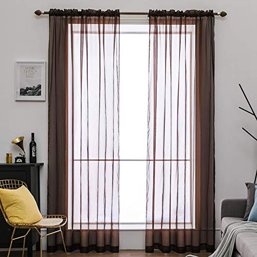 MIULEE 2 Piezas Cortinas Translúcida Visillo Poliéster Moderno para Ventanas Balcon 8 Ollaos para Habitación Dormitorio Salón Cocina Cuarto Sala de Estar 140 x 215 cm Café