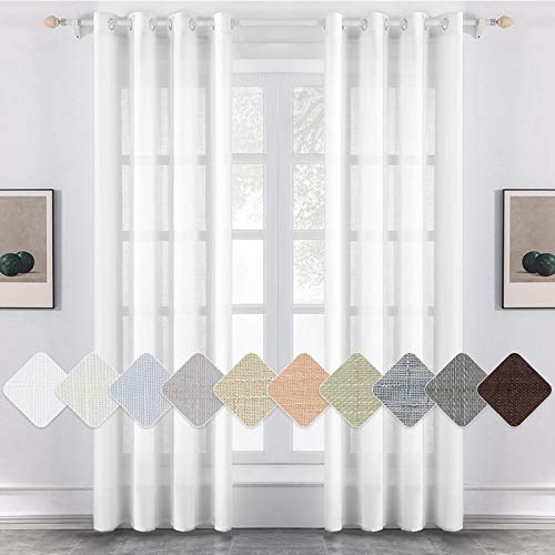 MIULEE Regalo Cortinas Poliéster Ojales Raya Cruzada Cortina Translucida de Dormitorio Moderno Ventana Visillos Salon para Sala Cuarto Dormitorio Comedor Salon Cocina Salón 140x245 cm Blanco