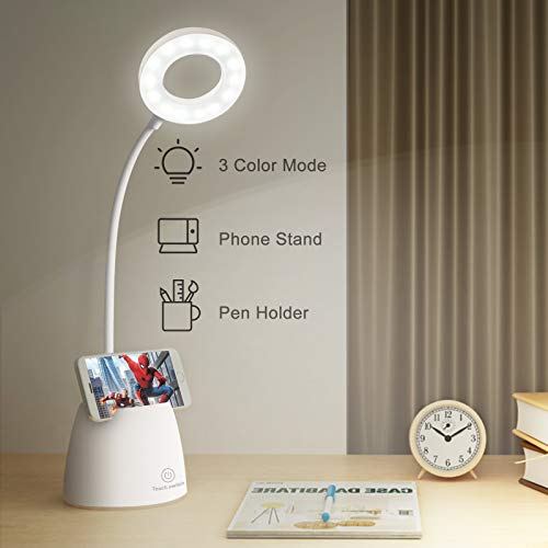 mixigoo Lámpara Escritorio LED, Flexo de Escritorio 5 Niveles de Brillo 3 Modos Táctil Lámpara de Lectura, Lámparas de Mesa, USB Luz Lámpara de Oficina para Leer, Estudiar, Relajamiento, Blanco