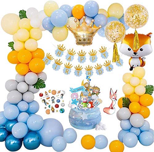 MMTX Decoración Cumpleaños, Globos de Cumpleaños de Zorro Pequeño Príncipe Tema Fiesta de Cumpleaños Corona Globo Cake Topper para Niños Decoraciones Aniversario Baby Shower