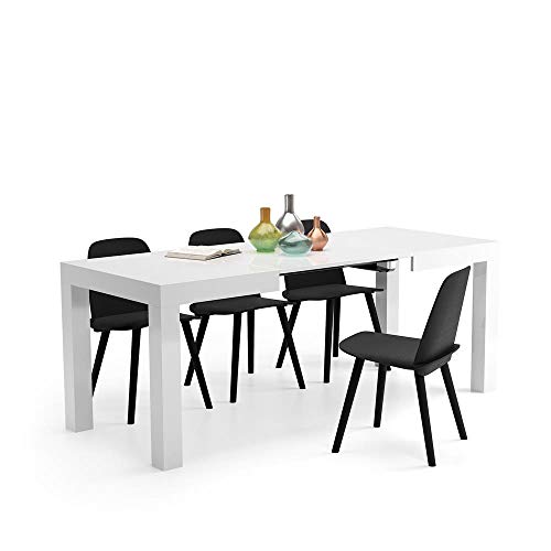 Mobili Fiver, Mesa de Cocina Extensible, Modelo First, Color Blanco Brillante, 120 x 80 x 76 cm, Made in Italy