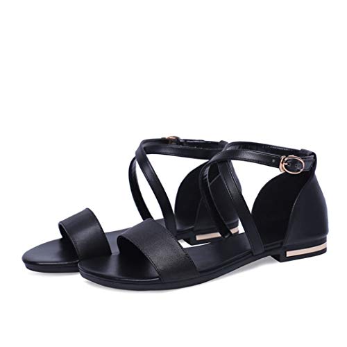 Mujeres Sandalias Planas Verano Talón bajo Tobillo Corbata Cruzada Peep-Toe Parte Posterior Abierta Casual Playa Vacaciones Señoras Hebilla Correa Zapatos