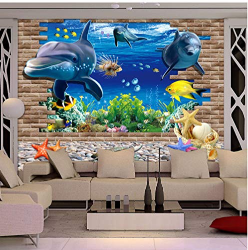 Mural HD Underwater World Dolphins Broken Wall Photo Wallpaper Sala de estar TV Sofá Telón de fondo Murales Decoración para el hogar Papel tapiz Infantil Lienzo Mural 350x250cm