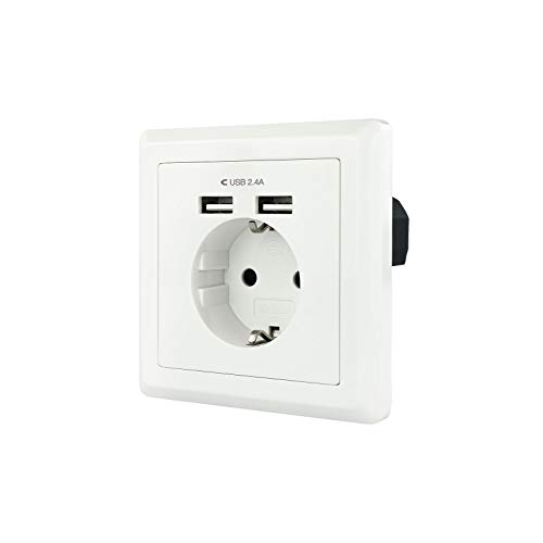 NANOCABLE 10.35.0010 - Base de Enchufe de Pared Tipo Schuko con 2 Tomas USB Máx. 2.4A, Blanca