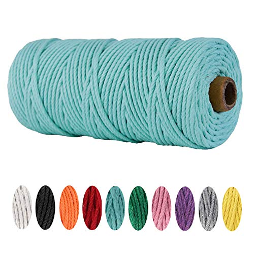 N\C Hilo de macramé de 3 mm x 100 m, hilo de algodón, 100% hilo de algodón, cuerda de algodón, para colgar en la pared, colgador para plantas, decoración bohemia, manualidades, color azul claro