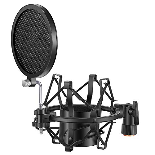Neewer - Soporte Antivibración para Micrófono de 43-47mm con Filtro Soporte Ajustable para Micrófono Diámetro de 43-47 mm Micrófono con Filtro Antipop de Doble Malla y Adaptador de Tornillo
