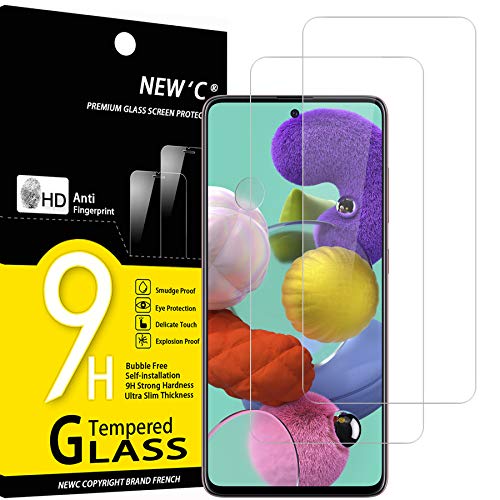 NEW'C 2 Unidades, Protector de Pantalla para Samsung Galaxy A51, Antiarañazos, Antihuellas, Sin Burbujas, Dureza 9H, 0.33 mm Ultra Transparente, Vidrio Templado Ultra Resistente