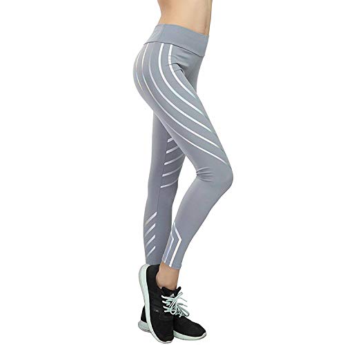 NOBRAND Pantalones de yoga, mallas, pantalones de chándal para mujer ropa deportiva de fitness polainas de deporte gimnasio de compresión medias brillantes para correr luz nocturna, gris, extra-large