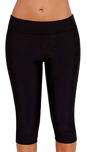 Ocean Plus Mujer Protección UV Negro Shorts hasta la Rodilla Bañador 3/4 Pierna Traje de Baño Parte Inferior del Bikini Talla Extra Leggings de Natacion (XXL (EU 42-44), Black)