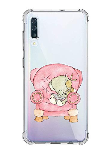 Oihxse Silicona Funda con Samsung Galaxy A7 2018/A750F TPU Flexible Suave Transparente Protector Estuche Airbag Esquinas Reforzadas Ultra-Delgado Elefante Patrón Anti-Choque Caso (C3)