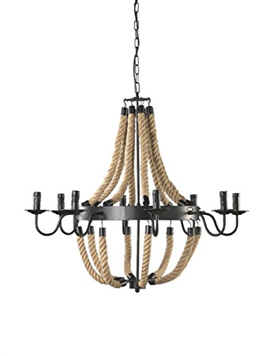 Onli - Modelo Impero - Lámpara de techo con cuerdas ornamentales, 6 W, casquillo E14, color negro, 66 × 138 cm