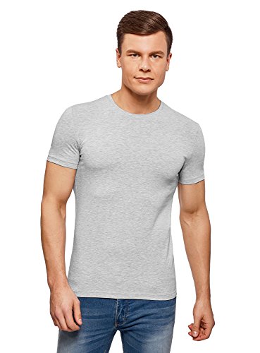 oodji Ultra Hombre Camiseta Básica Entallada, Gris, S