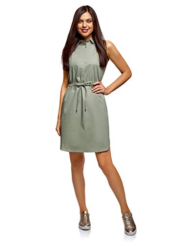 oodji Ultra Mujer Vestido de Algodón, Verde, ES 42 / L