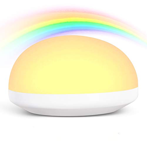 OOWOLF Luz Nocturna Infantil, Lampara Noche Táctil con Modo RGB 8 Color Ajustable USB Recargable, Resistente a Caída Portátil, Cuidado Ojos Regalo los Niños Bebés