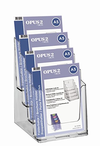 OPUS 2 350100 - Porta-folletos de sobremesa, poliestireno reciclable, con 4 compartimentos, para A5