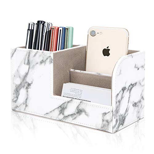 Organizador De Escritorio, Soporte Para BolíGrafo Multifuncional, Soporte De Escritorio En Elegante Cuero PU Para Organizador De PapeleríA, Tarjetas De Visita, BolíGrafos, TeléFonos Celulares（Blanco）