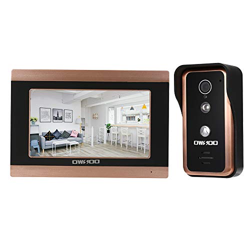 OWSOO Videoportero 7 Pulgadas Timbres para Puerta Cámara con Cable 1000TVL IR-Cut Soporte Vision Nocturna Remote de Teléfono App Desbloqueo Grabación Instantánea