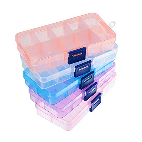 PandaHall Elite 5 Pack 10 Rejillas Caja de Almacenamiento de Bolas de plástico rectángulo Caja Organizador de la joyería, 68 x 129 x 22 mm