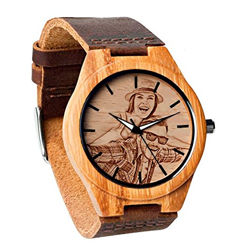 panicy Reloj de Madera Personalizado Personalizado del Presente del día del Padre Agregue Cualquier Foto y Grabe Cualquier Texto