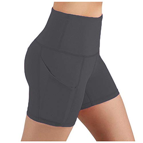 Pantalones Deportivos elásticos sin Costuras de Cintura Alta con Bolsillo para Mujer de Secado rápido, Pantalones Cortos Deportivos Ajustados de Yoga de Color Puro para Gimnasio