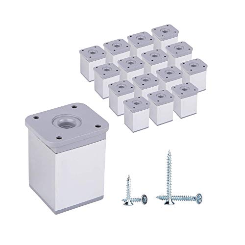 (Paquete de 16 piezas) Patas de muebles de altura ajustable Perfil angular: 40 x 40 mm, Materiales: Plástico, Aluminio, Tornillos incluidos (16, 6 cm de altura)