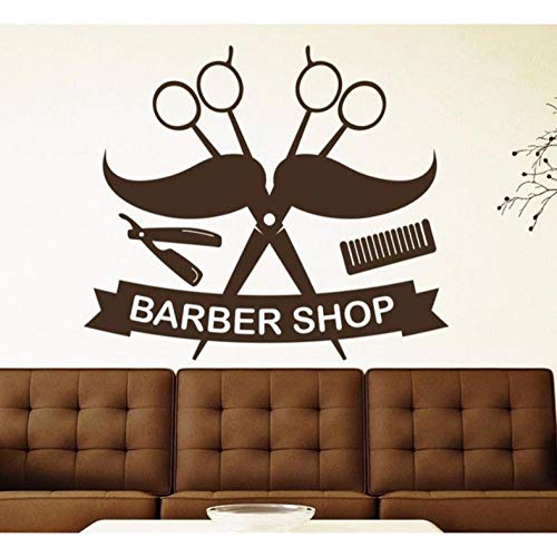 Pegatinas de pared 42X49cm Barbershop Salon Tijeras Moustache Art Deco Decoración de pared móvil Oficina Diy Pvc Dormitorio Familia Impermeable Autoadhesivo Ventana de la sala de estar