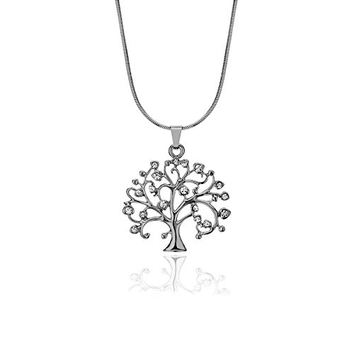 PengJin Collar de Cadena Larga de Moda Celtic Tree of Life con Brillante CZ Collar Colgante de Cristal Lucky Gold Necklace para Mujeres (Negro)