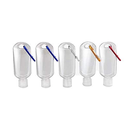 PENGXING 5Pcs 50ml Botella Recargable Vacía Botellas de Almacenamiento con Llavero, Recipiente Cosmético Portátil de Plástico Transparente de Viaje (5pcs)