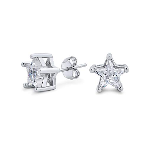 Pequeño Celestial Americano Patriotic USA Cubic Zirconia CZ Estrella Pendientes para Mujeres Para Hombres Mujeres 925 Plata de Ley 7, 6 MM