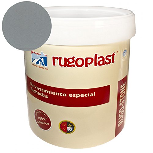 Pintura revestimiento especial fachadas Rugo Stone Colores ideal para dar un toque de color a las paredes exteriores de tu casa (15L, Gris Lunar) Envío GRATIS 24 h.