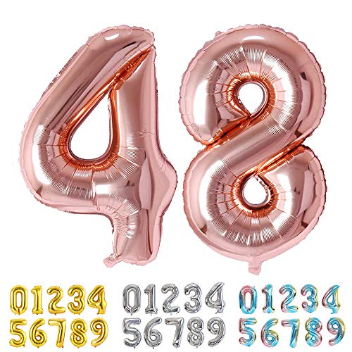 Ponmoo Foil Globo Número 48 84 Oro Rosa, Gigante Numeros 0 1 2 3 4 5 6 7 8 9 10-19 20-29 30-39 40-49 50-60-70-80-90-100, Grande Globos para La Boda Aniversario, Globo de Cumpleaños Fiesta Decoración