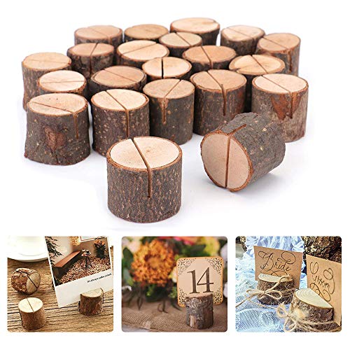 Portatarjetas de madera, portatarjetas de boda rústica Portatarjetas de madera - Portatarjetas con nombre Portatarjetas de madera Portapapeles para decoraciones de bodas y fiesta （20PCS）