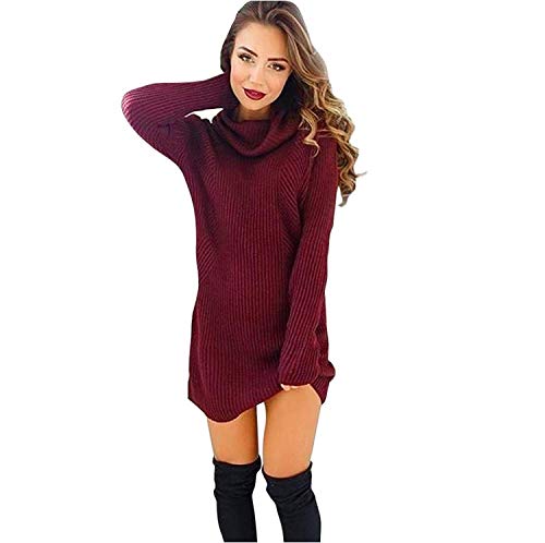 Pullover Largo Mujer Elegantes Moda Jerseys Lana Otoño Invierno Cuello Alto Manga Largo Color Sólido Slim Fit Sencillos Sudaderas Cómodo Casual Pullover Punto Estilo Moderno Moda Joven Sweater Estilo